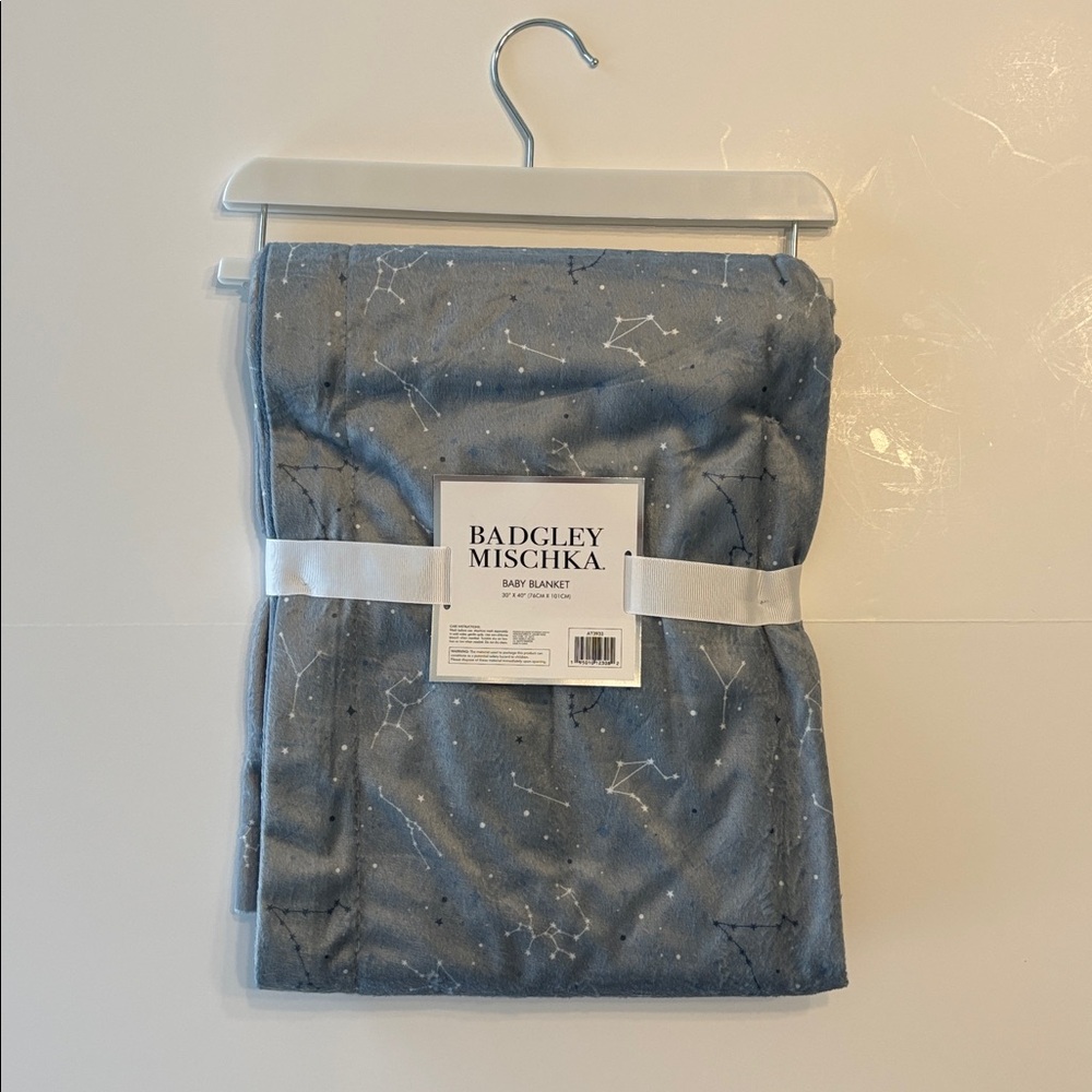 Badgley Mischka Blue Gray Celestial Constellation Print Baby Blanket 30' x 40 - Picture 9 of 12